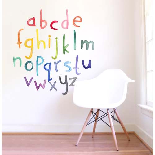 Watercolor Alphabet Lowercase • Rainbow • Peel-and-Stick Wall Decals