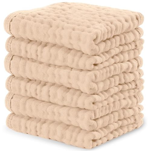 Comfy Cubs Muslin Baby Washcloths 6 Pack - Soft 6-Layer Cotton Wash Cloths for Sensitive Skin - 10"x10" Large, Gentle, Absorbent Infant Essentials for Newborn and Toddlers - Multi Boy