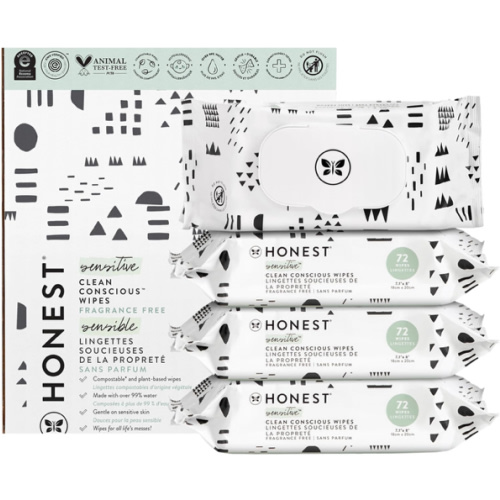 The Honest Company Clean Conscious Multi-Use Wipes | Hypoallergenic + Unscented for Sensitive Skin | Over 99% Water, Compostable, Plant Based, Baby Wipes | Geo Mood, 288 Count