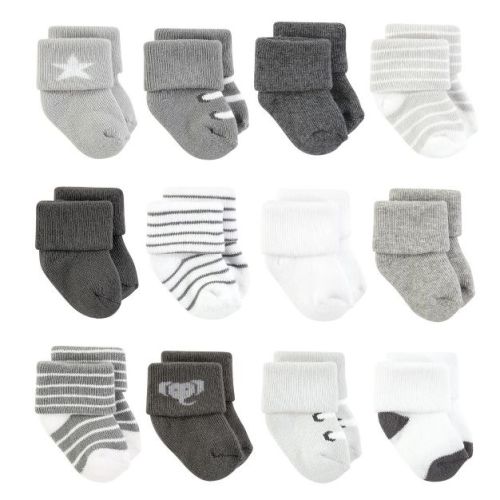 Hudson Baby Basics Infant Baby Cozy Terry Baby Sock 12-Pack, Savanna Stroll, 0-6 Months
