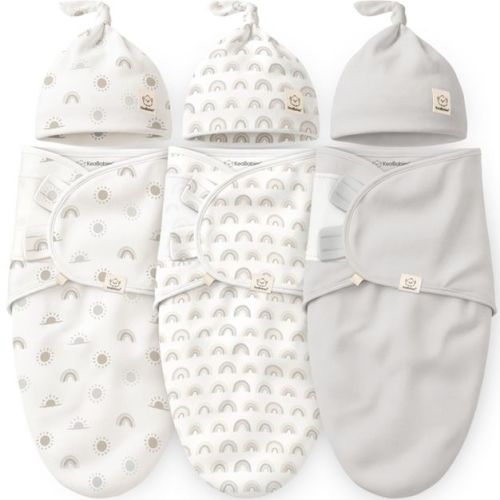 KeaBabies 3-Pack Organic Swaddle Sleep Sacks Baby with Newborn Beanies, Premies Swaddles Wrap 0-3 Months, Ergonomic Wearable Blanket (Shifts)