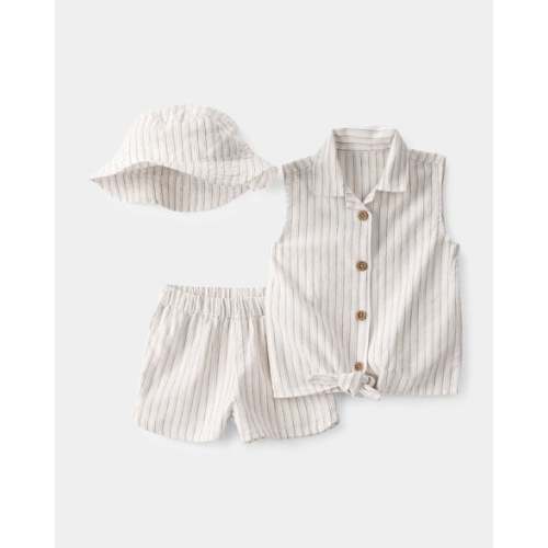Baby Girl 3-Piece Striped Sleeveless Top & Short Set - Tan/Ivory | Carter's