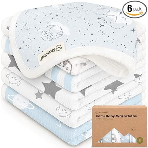 6-Pack Cotton Baby Washcloths for Newborn - Organic Cotton Muslin Soft Wash Cloths for Babies,Infant,Kids,Toddler Towels for Boy,Girl,Super Absorbent Face Cloths,Scratch-free Baby Rags (Constellation)