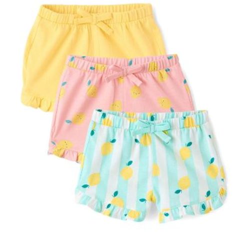 The Children's Place Baby Girls Lemon Ruffle Shorts 3-Pack Blue 0-3 M