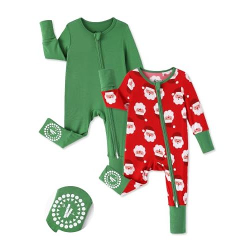 PATPAT Bamboo Viscose Baby Footie 2-Pack with Anti-Slip Grips, NB-2T | 2-Way Zipper, Fold-Over Mittens and Cuffs, Super Soft, Stretchy and Durable, Breathable Fiber