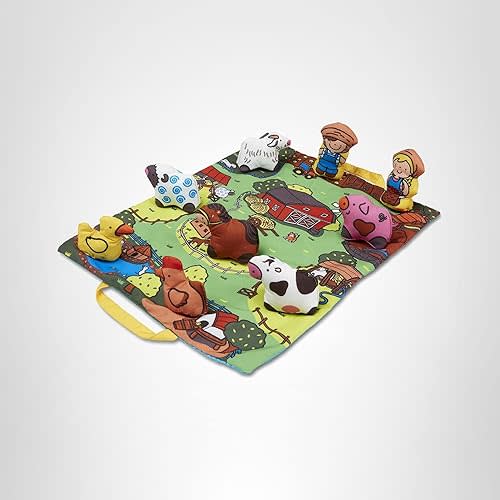 Melissa & Doug Take-Along Farm Baby and Toddler Play Mat (19.25 x 14.5 inches) With 9 Animals - Folds To Be Convenient Storage Bag for Travel
