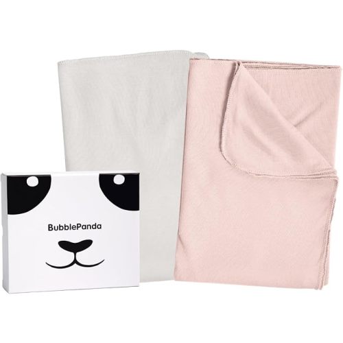 BubblePanda Rayon Made from Bamboo Baby Swaddle Blanket,2 Pack Soft & Breathable Receiving Blankets for Infant Newborn, Swaddle Wrap for Babies Girl and Boy, 47 x 47 Inch, (Blush & Oat)