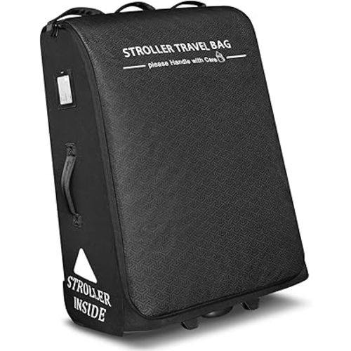 RAYMACE Padded Stroller Travel Bag for Airplane with Wheels Fits to UPPAbaby Vista V2 V3, Cruz V2 V3,Travel Safe Protection Storage Bag, Patterned Design, Black
