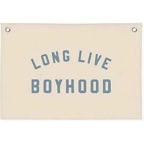 Boys Room Decor, Long Live Boyhood Banner, Baby Boy Shower Decorations, Linen Canvas Banner Wall Hanging Flag Decor for Toddler Boy Room Nursery Playroom 20x30