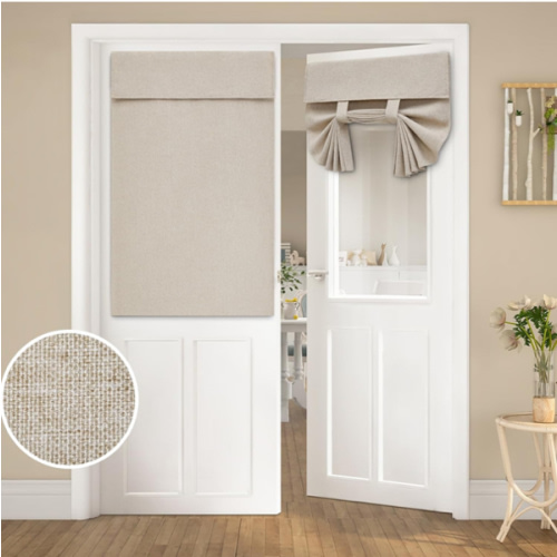 HOMEIDEAS Natural Blackout Linen French Door Curtains, Privacy Door Window Curtains, Modern Farmhouse Window Covering for Bedroom Decor, W26 x L40 Inch, 1 Panel