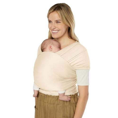 Ergobaby Sustainable Knit Aura Baby Carrier Wrap for Newborn to Toddler (8-25 lbs) - Comfortable, Ergonomic, & Ultra-Soft Newborn Wrap Carrier - One Size Fits Most - Rayon, Cream