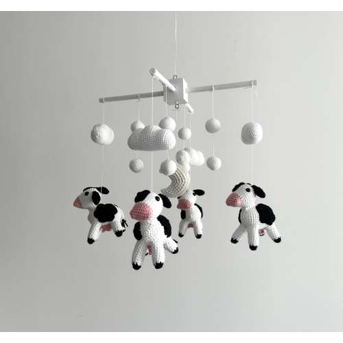 Cow baby mobile, crochet cow baby nursery, and made cow baby mobile, farm baby nursery
