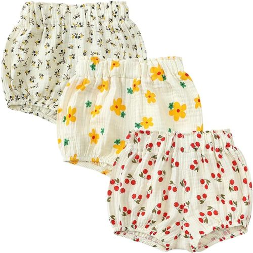 3PC Shorts Set Newborn Baby Girls Boys Pants Cotton Linen Blend Cute Floral Bloomers Triangle Shorts