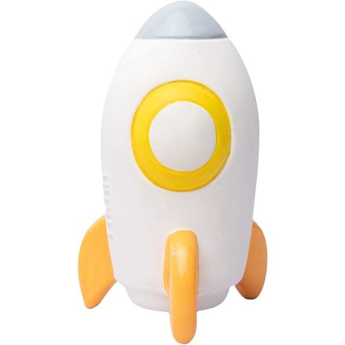 Rocket Baby Teether, Rattle & Bath Toy – 3.89 in Space-Themed Infant Toy | Natural Rubber, Hand-Painted with Water-Based Paint | Non-Toxic, BPA-Free Sensory Toy & Toddler Gift (36+ Months)