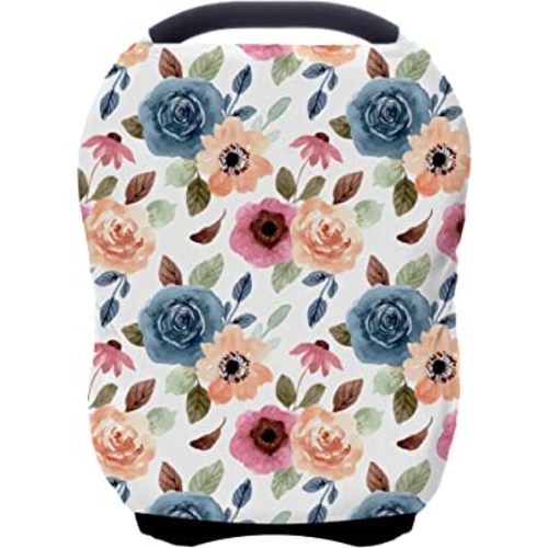 Car Seat Covers for Babies - Multi- use Nursing Carseat Canopy, Breastfeeding Covers, Baby Shower Gifts for Boys and Girls (Colourful Rose)