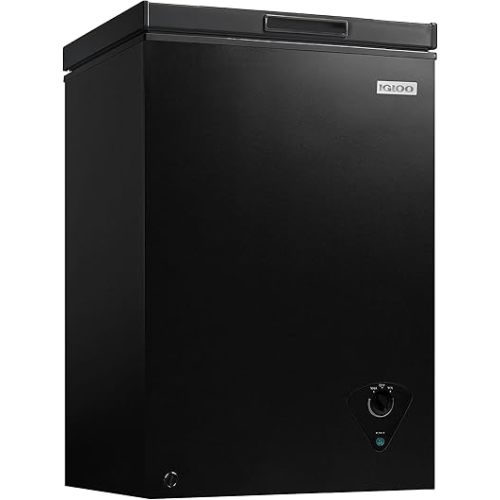 Igloo 3.5 Cu. Ft. Chest Freezer with Removable Basket and Front Defrost Water Drain, Small Deep Freezer Perfect for Homes, Garages, and RVs, Black