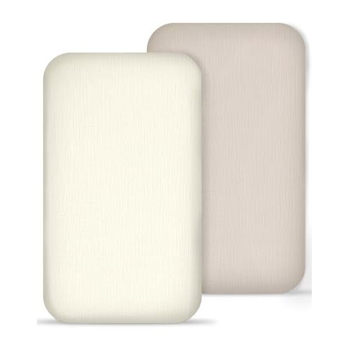 Muslin Bedside Bassinet Sheets 2 Pack, 33" X 20", (Beige & Cream) | For Baby Boys and Girls; Fits Rectangle Bedside Mattresses; Machine Washable.