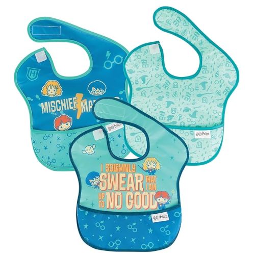 Bumkins Bibs for Girl or Boy, SuperBib Baby and Toddler for 6-24 Months, Essential Must Have for Eating, Feeding, Baby Led Weaning, Mess Saving Waterproof Soft Fabric, 3-pk Harry Potter Mischief