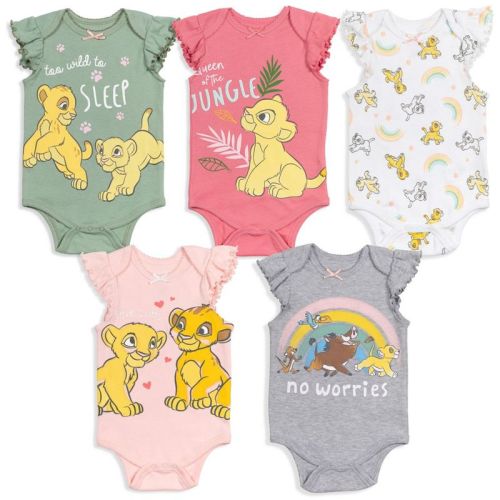Disney Lion King Simba Nala Newborn Baby Girls 5 Pack Bodysuits 6-9 Months