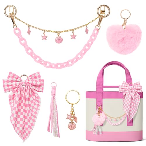 6PCS Tote Bag Decor Kit, Decorative Bow & Chain Accessories, Compatible with YETI Camino 20/35/50 Carryall
