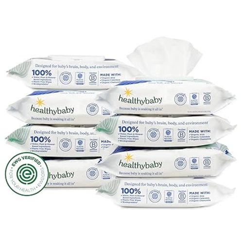 HealthyBaby Our Wet Wipes | EWG Verified Safe | 100% Water & Plant Based | Unscented & Safe for Sensitive Skin | Fragrance Free and Totally Chlorine Free (8 packs, 512 wipes)