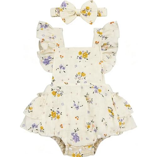 Newborn Baby Girl Clothes Summer Sleeveless Ruffle Hem Cross Back One Piece Baby Girl Romper Infant Clothes