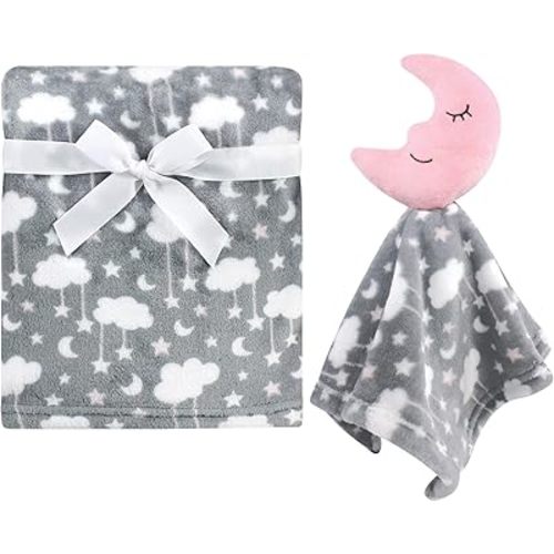 Hudson Baby Unisex Baby Plush Blanket with Security Blanket, Moon Girl, One Size