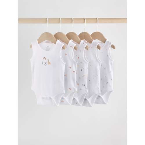 White 5 Pack Baby Vest Bodysuits