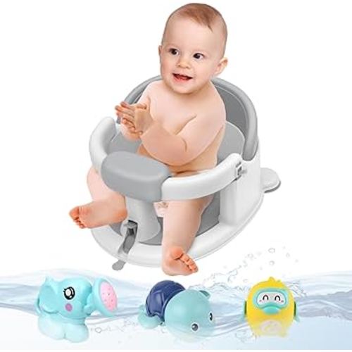 Inaya Baby Bath Seat for Babies 6 Months & Up, Non-Slip, Safe and Comfortable Bathub Chair for Sitting-Up, Ideal Open Design – Essential Bath Time Support (Grey)