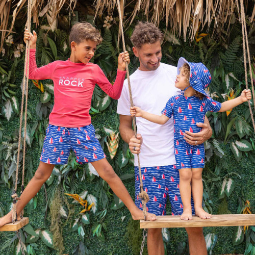 UPF50+ Short Raglan Sleeve Short Sunsuit, Sailboat Rock - Snapper Rock | Maisonette