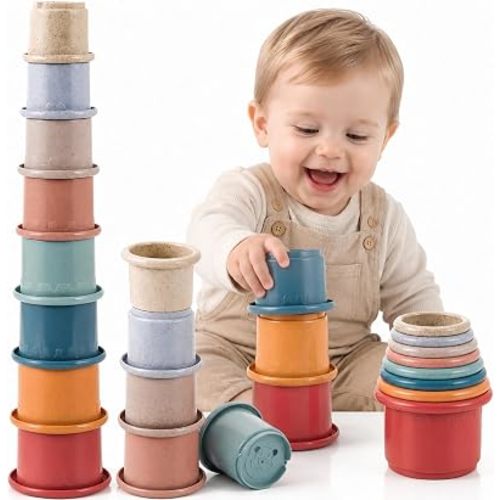 Baby Stacking Cups, 8 PCS Nesting Cups for Babies 6-12 Months, Montessori Toys for Toddlers 1-3, Educational Stacking Toy for Fine Motor Skills, Color Recognition & Size Sorting, Toddler Learning Gift