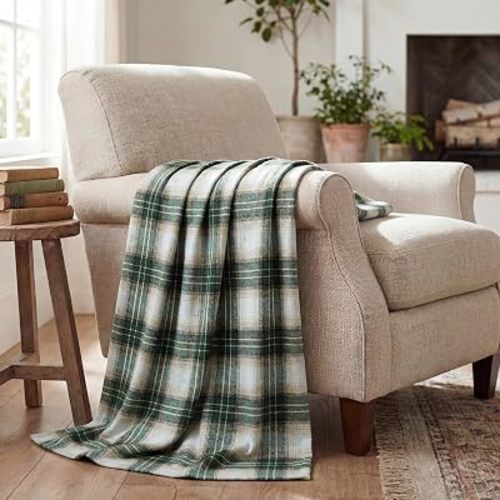 Horaldaily Green Light Coffee Plaid Spring Decorative Throw Blanket 50x60
