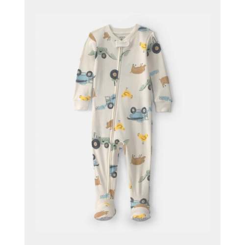 Baby Boy Farm 100% Cotton 2-Way Zip 1-Piece Pajama - Cream | Carter's