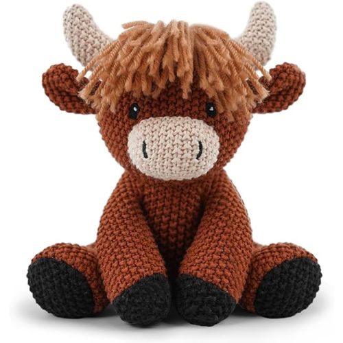 Crochet Stuffed Animal for Kids,8inch Sit Cattle Toys Hand Knit Doll Baby Cute Doll Bed Time,Handmade Knit Animal Toy Soft Cotton Knitted Animals Teddy Bear Christmas Birthday Gifts （Knit Cattle）