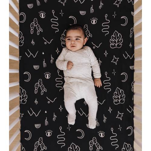 Black Mojave Desert Crib Sheet / Nature / Nursery Bedding / Cactus / Nursery Decor / Nursery Crib Sheet / Gender Neutral / Boho / Snake