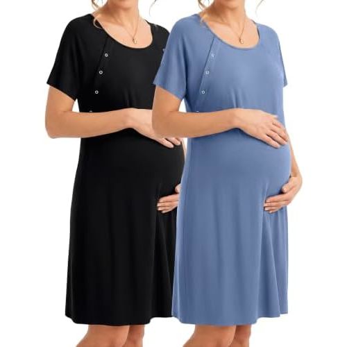 Ekouaer Labor and Delivery Gown 3 in 1 Maternity Nursing Hospital Nightgown Short Sleeve 2 Pack Breastfeeding Gowns