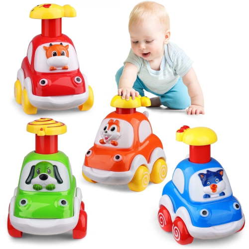 Toddler Animal Car Toys for 1-3 Year Old Boys, Press and Go Cartoon Truck Educational Toys for 1 Year Old Boy, Pull Back Cars for Baby Gift Toys 12-24 Months