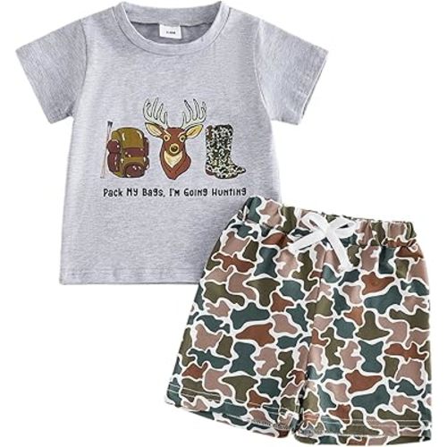 Toddler Baby Boy Summer Clothes Retro Camo Hunting Shirts T-Shirt + Camouflage Shorts Set 6 12 18 24 Months 2T 3T