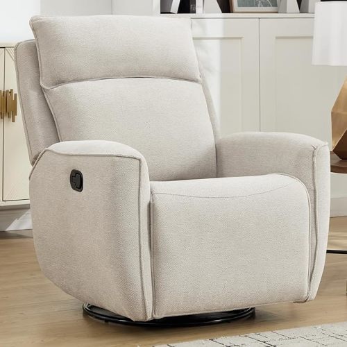 INZOY Nursing Rocking Chair Recliner, Swivel Rocker Recliner, Swivel Glider Rocking Recliners with Soft Backrest, Chenille Fabric Manual Reclining Sofa for Living Room Bedroom Apartment, Beige