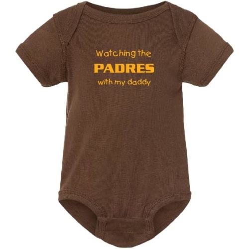 Curiositees Watching the Padres with my Daddy Fan Baby Bodysuit Outfit - Brown
