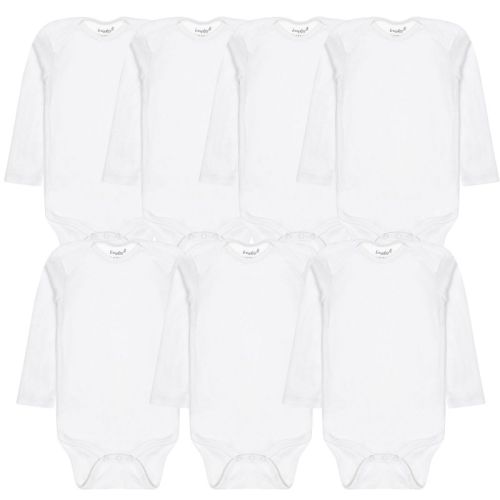 Everyday Kids 7-Pack White Baby Bodysuits – Cotton Onesies for Newborns & Infants – Short or Long Sleeve, Soft & Tagless, White, Size 12M