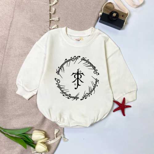 Tolkien Monogram Baby Romper Infant Sweatshirt Elvish Script Graphic Bubble Romper Baby Shower Birthday Coming Home Gift Newborn