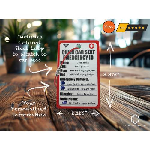 New Parent Safety Car Seat Emergency Card Baby Emergency ID Tag Mom Emergency Information for First Responders Plastic Card Carseat Tag #250