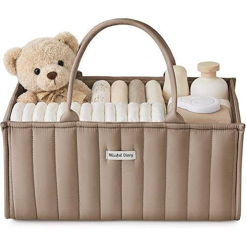 Blissful Diary Baby Diaper Caddy Organizer, Stylish Storage Basket for Newborn Essentials and Diaper Station, Gift for Baby Shower and Registry Must-Have, Mocha Brown