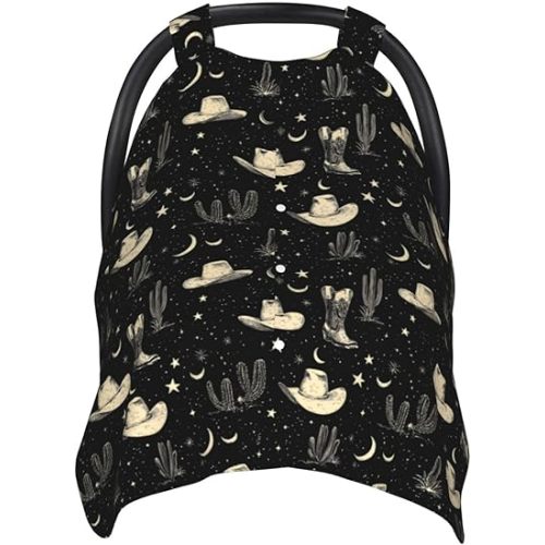 Vintage Western Cowboy 1 Print Baby Car Seat Covers, Breathable Nursing Cover Breastfeeding Cover, Stroller Covers, Multi-use Infant Carseat Canopy, Baby Boys Girls Newborn Essentials