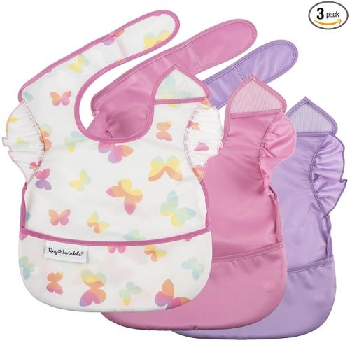 Tiny Twinkle Mess-Proof Baby Bibs for Eating (3 Pack,Butterfly)
