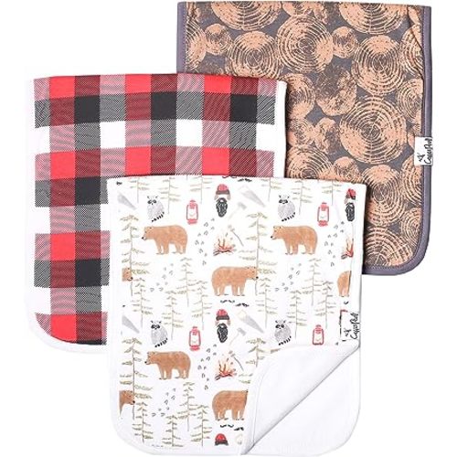 Copper Pearl Premium Baby Burp Cloths - 3-Pack Large Cotton Burp Cloths, Extra Soft Spit Up Rags with 3 Absorbent Layers, Perfect for Baby Boy Gifts (21" x 10" Size, Lumberjack Set)