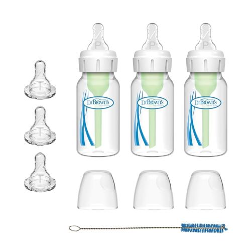 Dr. Brown's Preemie Flow Bottle Set, Anti-Colic Options+ Baby Bottles with Preemie Flow and Level T Nipples, 4oz/120mL, 0m+ – 3 Pack