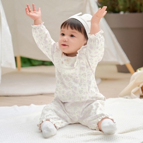 Dave&Bella Baby Girls Beige Floral Charming Cute Soft Cotton Rompers – Dave & Bella