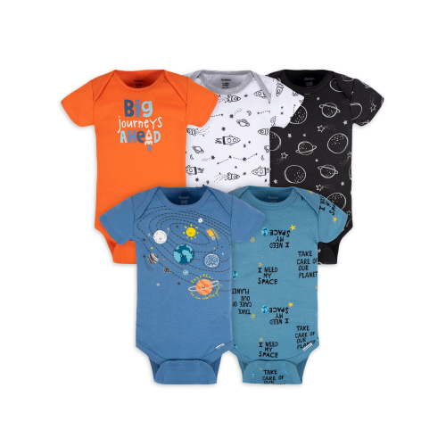 Gerber Baby Boy Short Sleeve Onesies Bodysuits, 5-Pack (Newborn - 12 Months)
